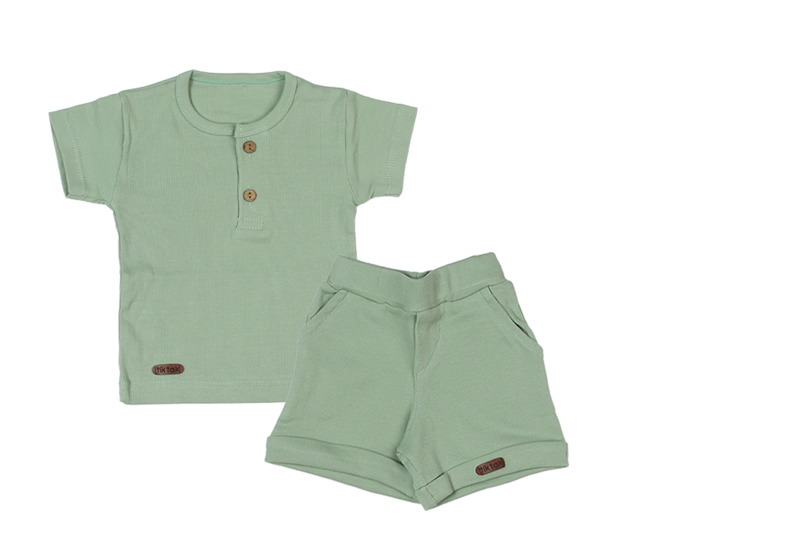 آستین کوتاه و شلوارک S کبریتی سبز دخترانه پسرانه