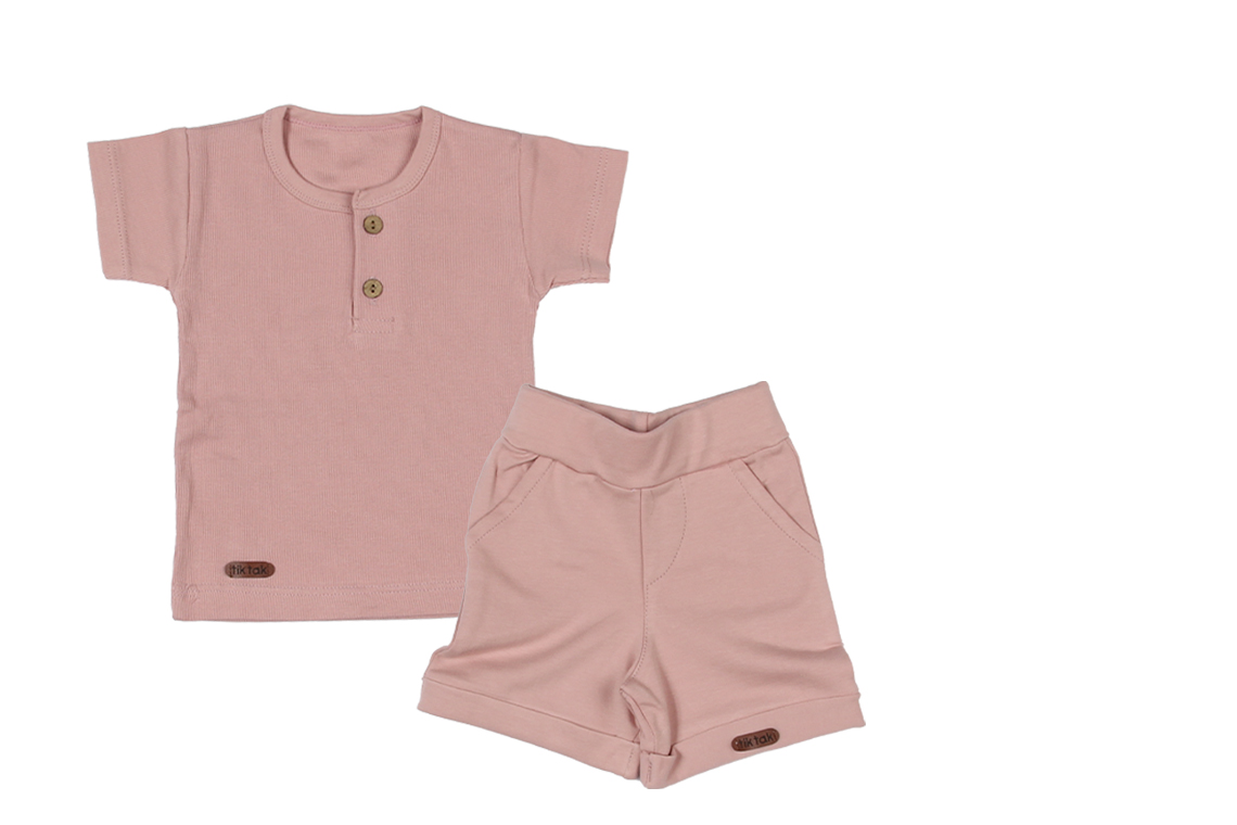 آستین کوتاه و شلوارک S کبریتی صورتی دخترانه پسرانه